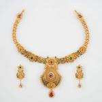 Beautiful Gold Antique Necklace Set with Unique Shape & Flowers Design for Ladies 