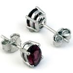 925 Sterling Silver Real Garnet Gemstone Oval Shape Stud Earrings