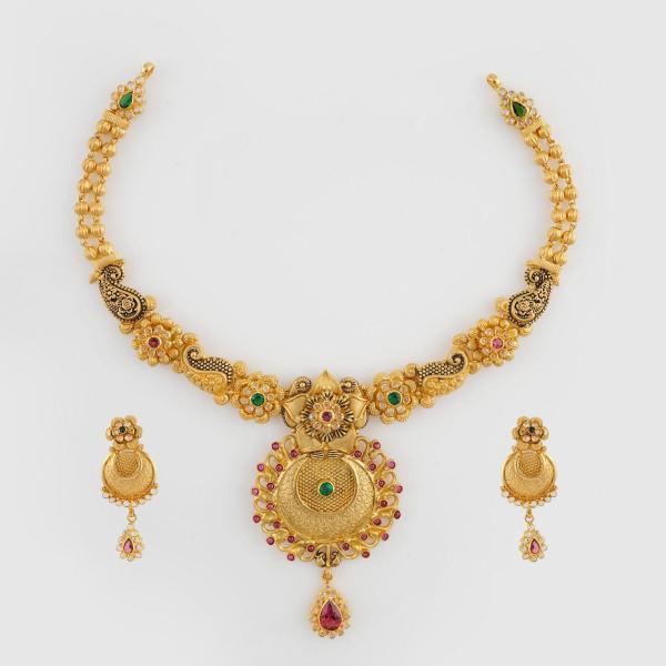 916 Hallmark Gold Antique Necklace for Ladies with Amazing Design 