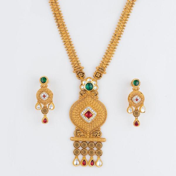 Elegant Gold Antique Ranihar Set Set with Fabulous work & Design in Square Shape