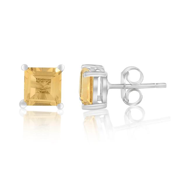 925 Sterling Silver Real Citrine Square Gemstone Shape Stud Earrings