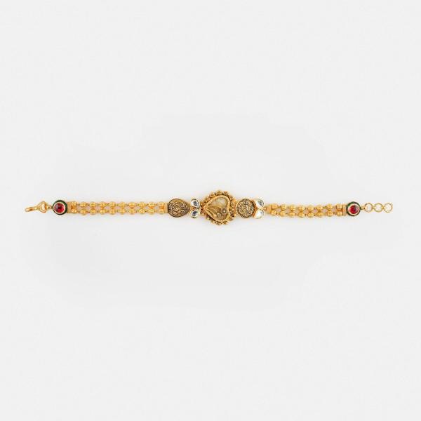 Gold Antique Bracelete for Ladies with Flowers & leaf Design in Kundan Stones 