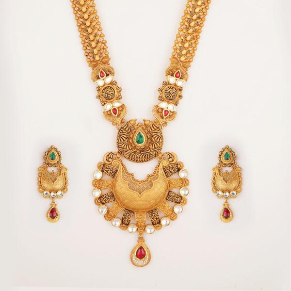 Fabulous Kundan & Meena work with Amazing Design Gold Long Antique Ranihar Set 