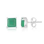 925 Sterling Silver Real Square Green onyx Gemstone Shape Stud Earrings