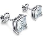 925 Sterling Silver Real Square Cubic Zirconia Gemstone Shape Stud Earrings