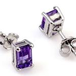 925 Sterling Silver Real Amethyst Rectangle Gemstone Shape Stud Earrings