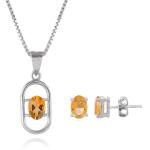 925 Sterling Silver Natural Citrine Gemstone Pendent Set for Women & Girls