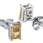 925 Sterling Silver Real Citrine Rectangle Gemstone Shape Stud Earrings