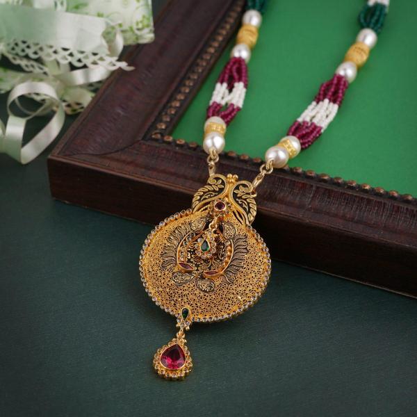 Adoreable Gold Mangal Sutra Pendant Set with Earring for Ladies in Beautiful Design 