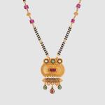 Fabulous Gold Mangal Sutra Pendant Set in Heart Shape with Earrings ,Beautiful Design & Meena work