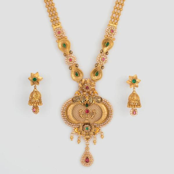 Beautiful Kundan & Meena work with Amazing Design Gold Long Antique Ranihar Set 