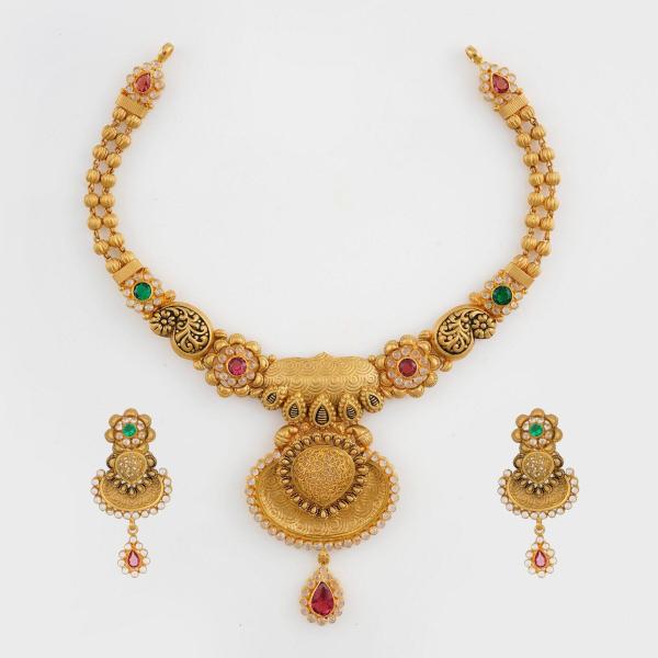 Amazing Gold Antique Necklace Set with Beautiful Meenakari Work 