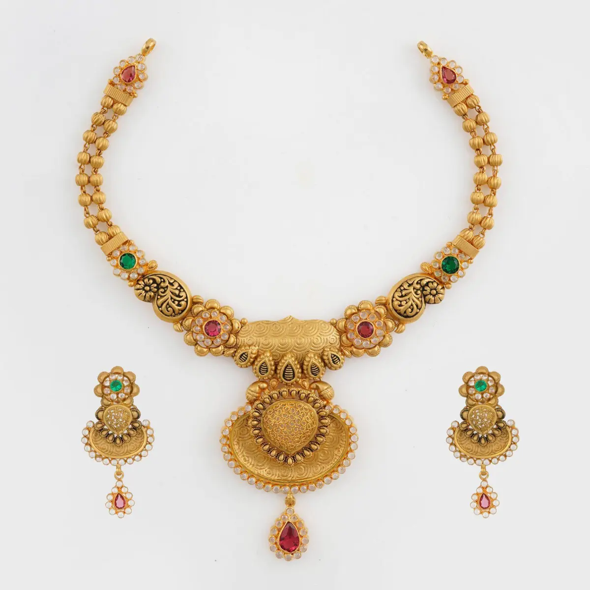 Amazing Gold Antique Necklace Set with Beautiful Meenakari Work 