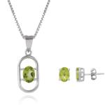 925 Sterling Silver Natural Peridot Gemstone Pendent Set for Women & Girls