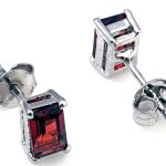 925 Sterling Silver Real Garnet Rectangle Gemstone Shape Stud Earrings