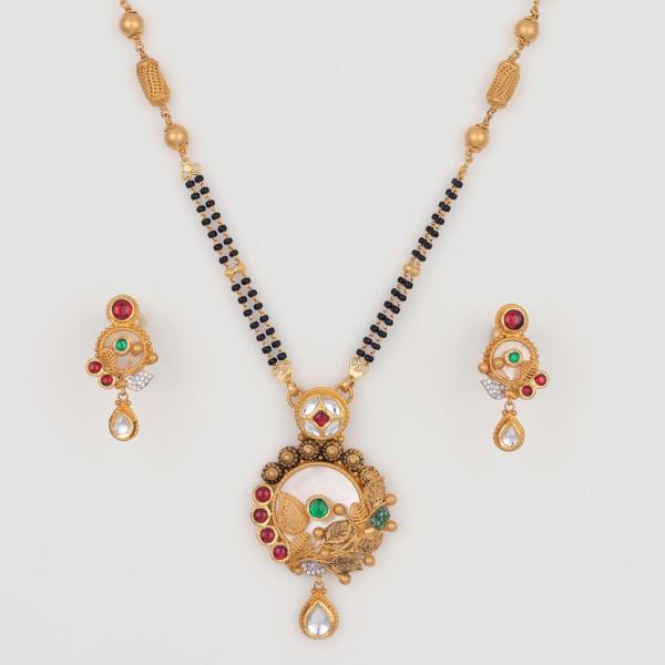 Gold Antique Mangalsutra Pendant Set for Ladies in Flowers and Leaf Design 