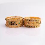 Fabulous Gold Antique bangles with Beautiful Meena Work in Flowers & Leaf Design 