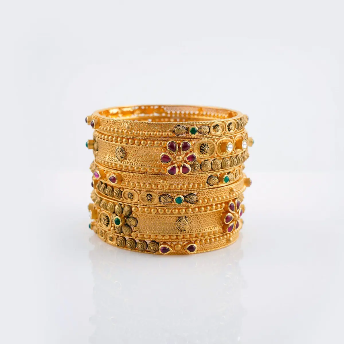 916 Hallmark Gold Bangles with Kundan Stones and beautiful Design for Ladies 