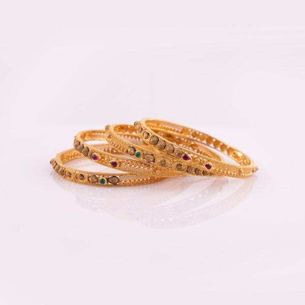 Beautiful Light Weight Gold Bangles for Ladies with Flowers Design and Stones