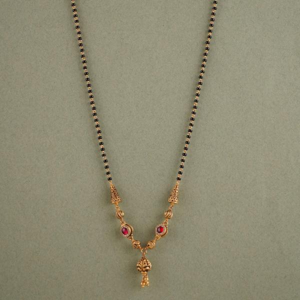 Elegant Gold Small Mangalsutra for Ladies with fabulous Design & Red Stone 