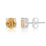 925 Sterling Silver Real Citrine Gemstone Round Shape Stud Earrings