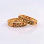 Elegant Gold Bangles for Ladies with Flowers design and Stones 