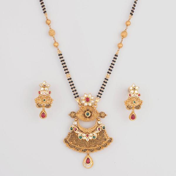 Gold Antique Beautiful Mangal Sutra Pendant for Ladies with Amazing Design and Kundan Stone