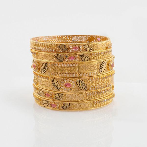 22k Gold Bangles in Leaf Design and Stones for Ladies 