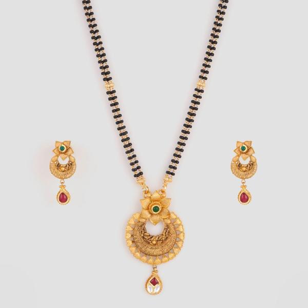 22k Gold Mangal Sutra Pendant Set with Earrings and Beautiful Design for Ladies 