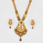 Beautiful Gold Long Antique Ranihar Sets in Drop Shape with Amazing Design & kundan Stones 