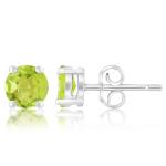 925 Sterling Silver Real Peridot Gemstone Round Shape Stud Earrings