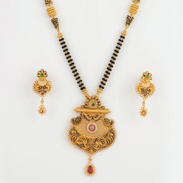 Amazing Gold Mangal Sutra Pendant Set with Earrings in Beautiful design for Ladies 