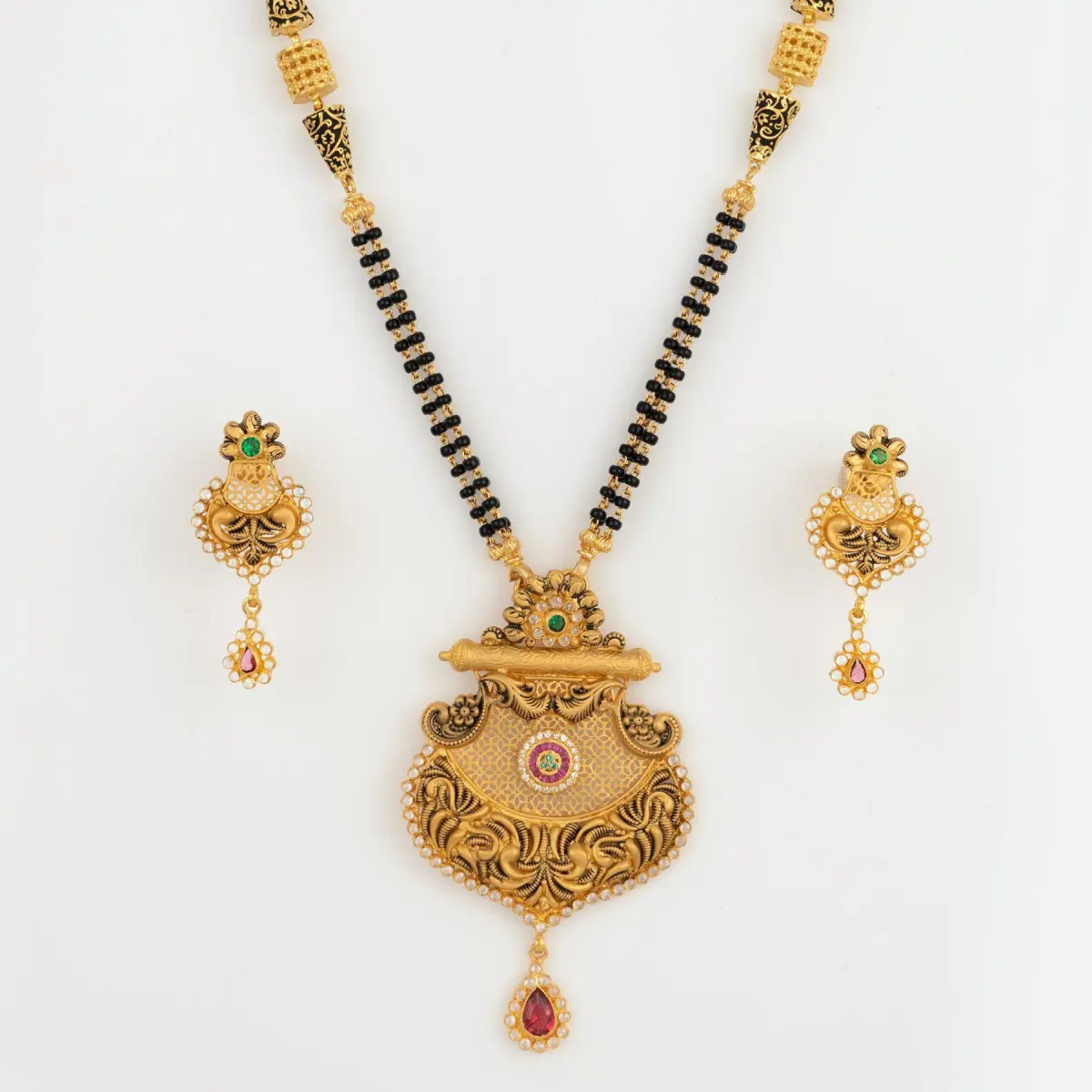 Amazing Gold Mangal Sutra Pendant Set with Earrings in Beautiful design for Ladies 