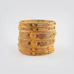 Gold Bangles for Ladies with Beautiful Stones 