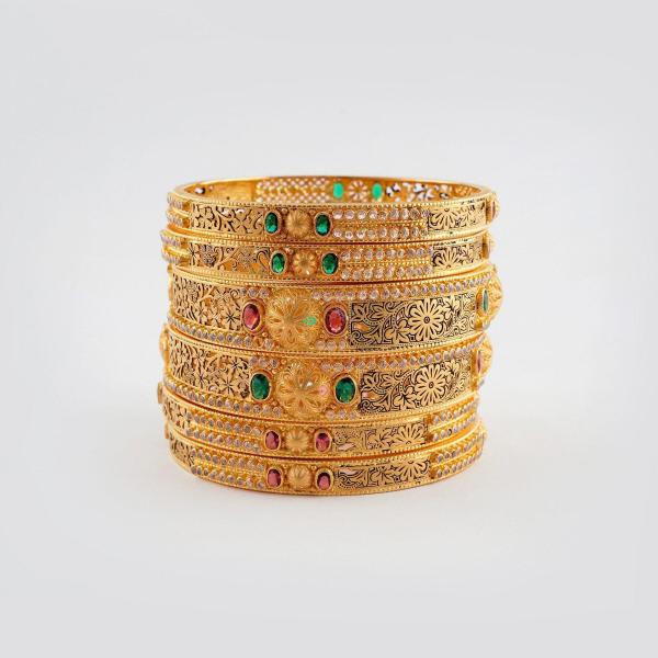 Gold Bangles for Ladies with Beautiful Stones 