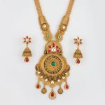 Fabulous Gold Long Antique Ranihar Set with Beautiful Design for Ladies 