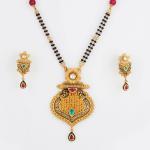 Gold Antique Mangal Sutra Pendant Set with Flowers Design & Stones 