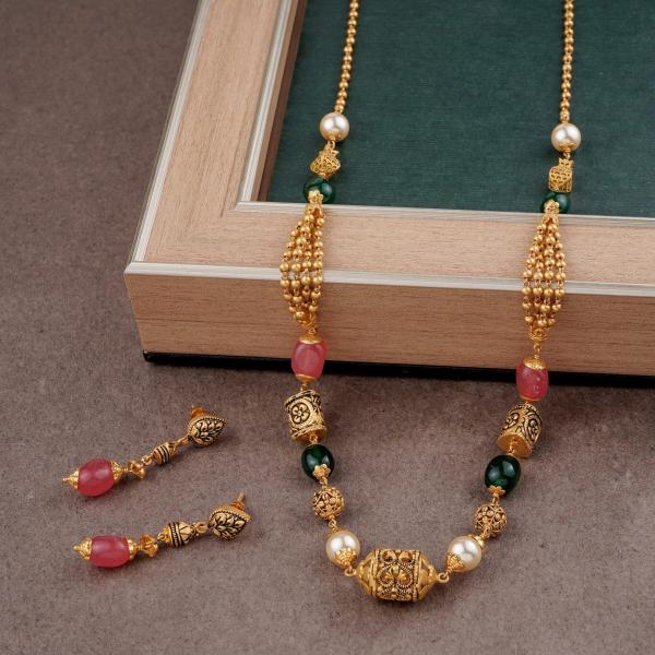 Elegant Gold Multicolour Mala with Earrings 