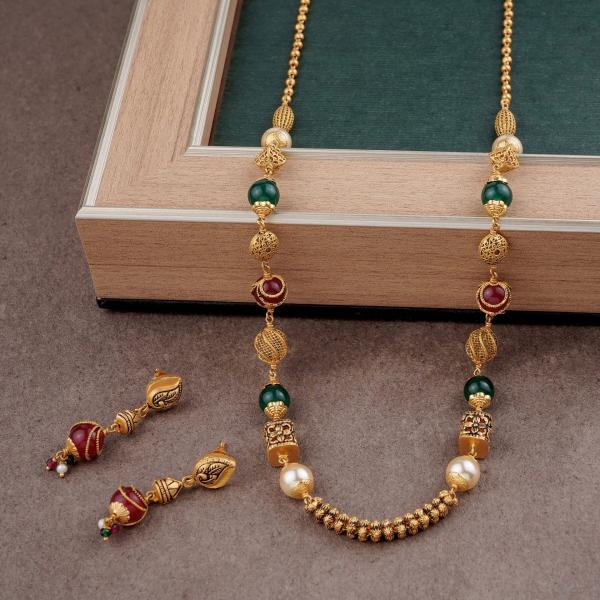 Adoreable Matar Mala Set with Green & Red Beads 