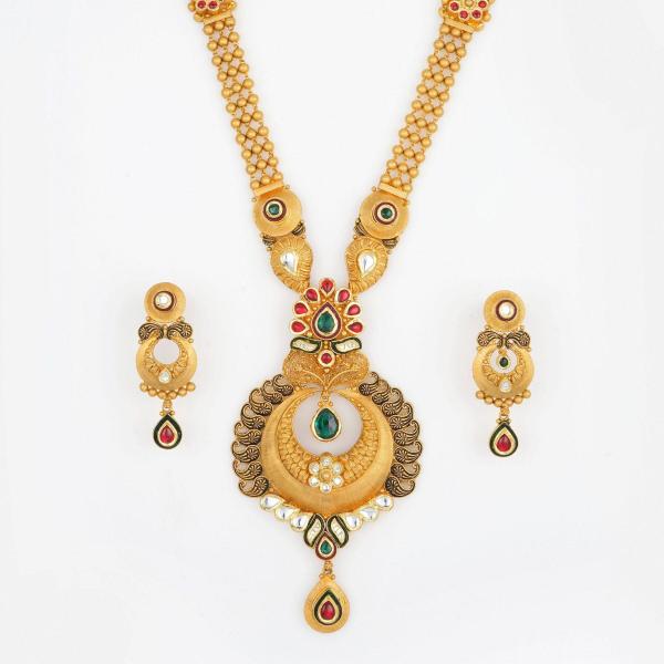 Elegant Long Antique Ranihar Sets with Meena work & Kundan Stones in Round Shape & Amazing Design 