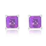 925 Sterling Silver Real Amethyst Square Gemstone Shape Stud Earrings