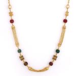 Gold Matar Mala with Green and Red Pearls 