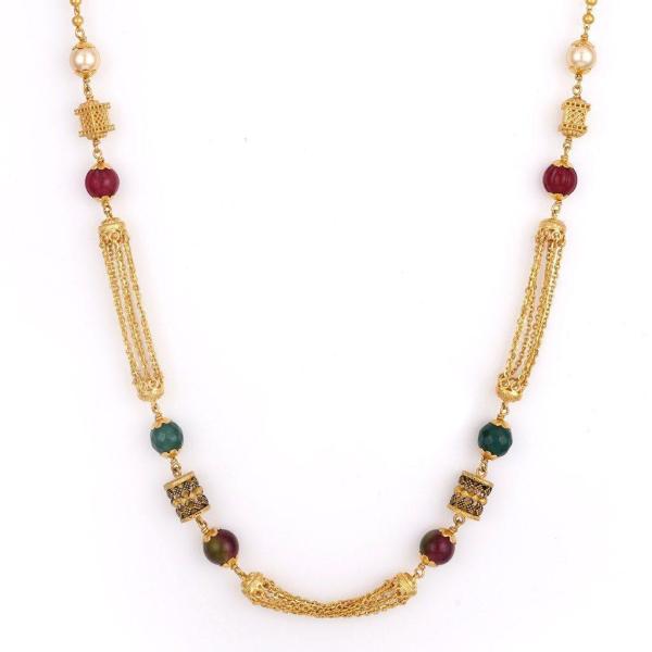 Gold Matar Mala with Green and Red Pearls 