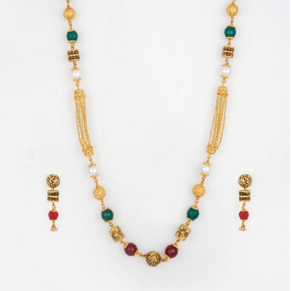 Gold Antique Fancy Matar Mala Chain Set in Amazing design with Earring 