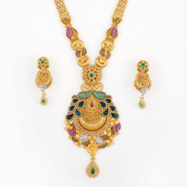 Fabulous Kundan & Meena work with Amazing Design Gold Long Antique Ranihar Set 