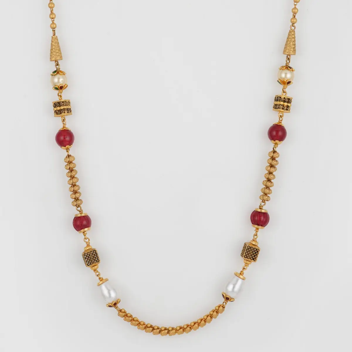 Fancy Matar Mala with Red and White Pearls 