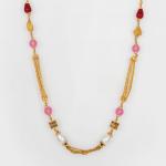 Fancy Antique Gold Mala Chain with Pink ,White & Red Beads 