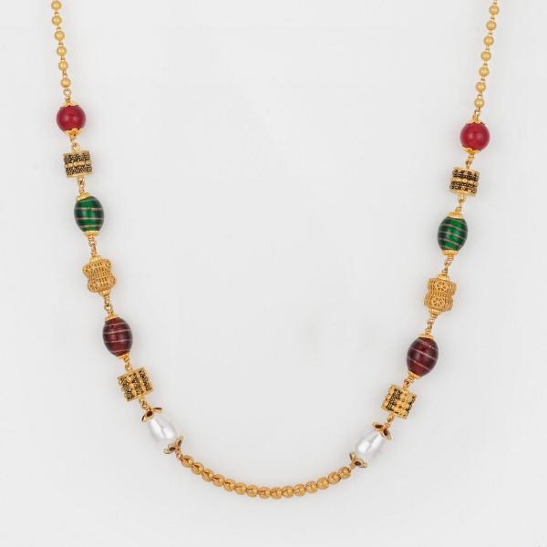 Beautiful Antique Gold Mala Chain with Multicolour Beads 