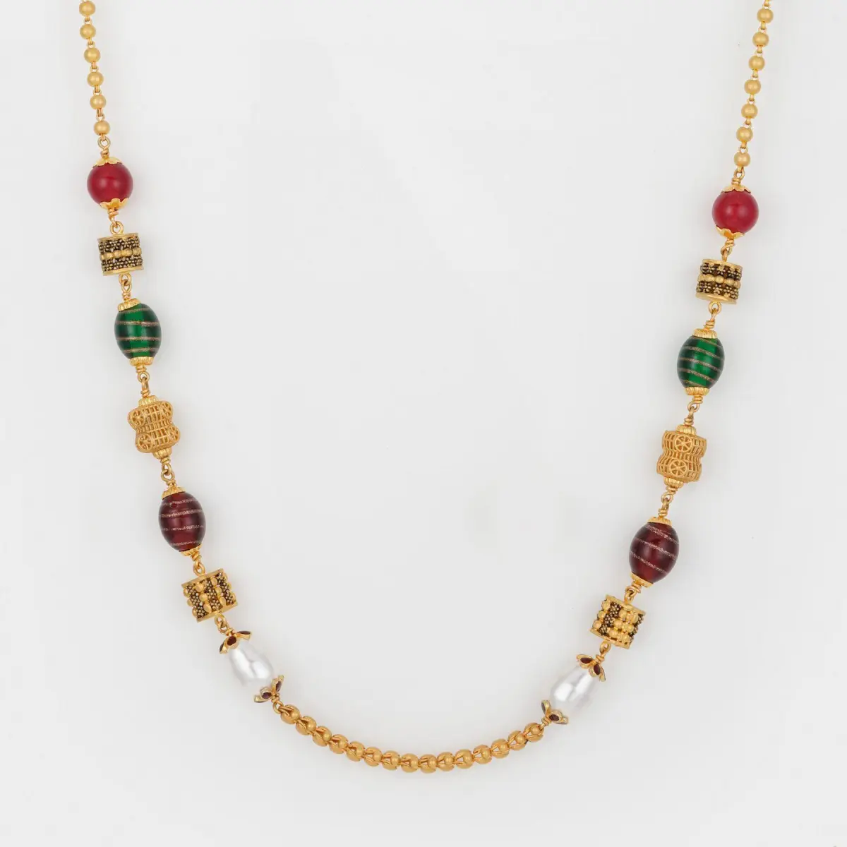 Beautiful Antique Gold Mala Chain with Multicolour Beads 