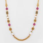 Elegant Antique Gold Mala Chain With Pink And White Pearls 